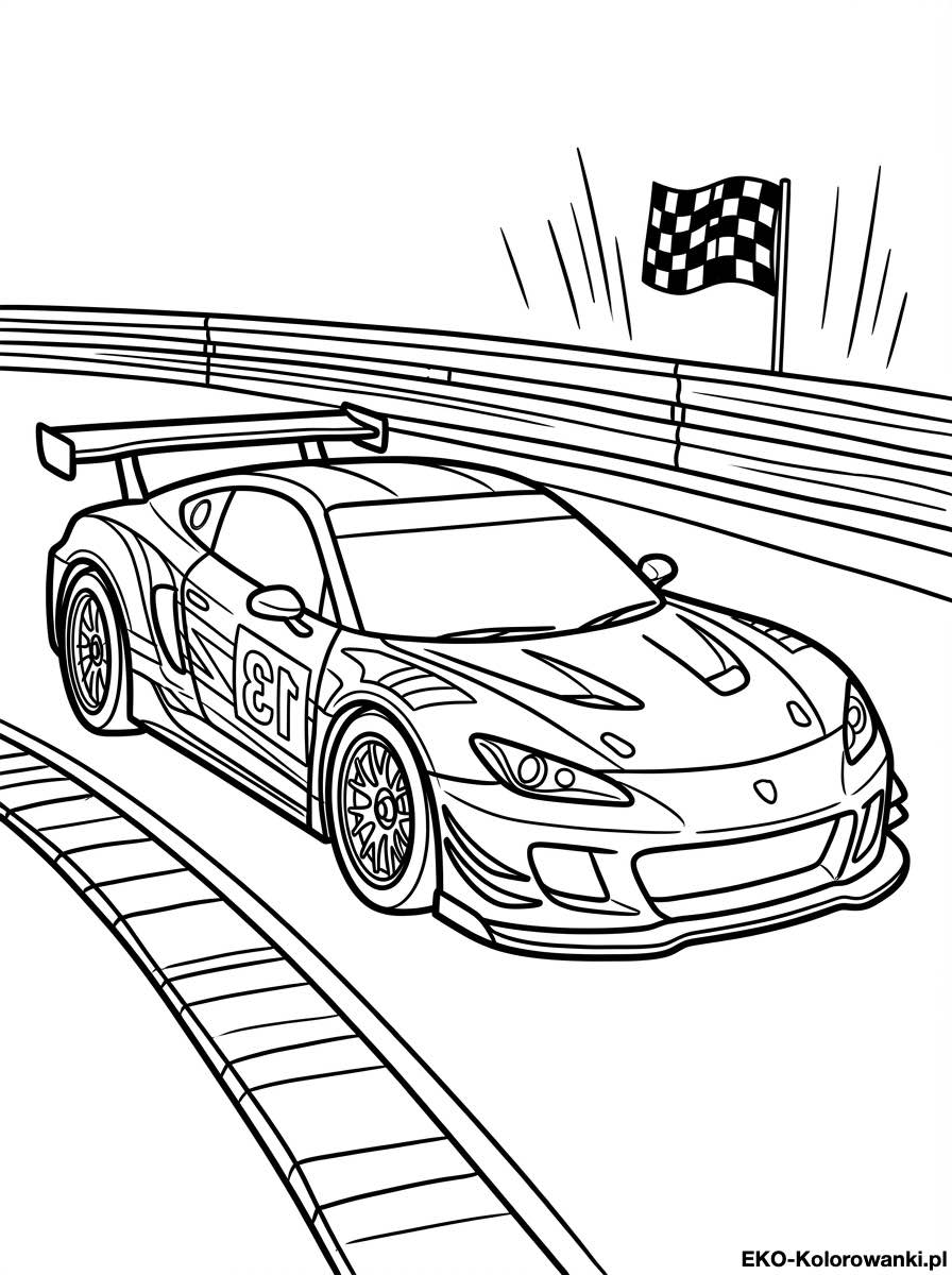 Kolorowanka - Auto gt3 przy fladze w szachownice