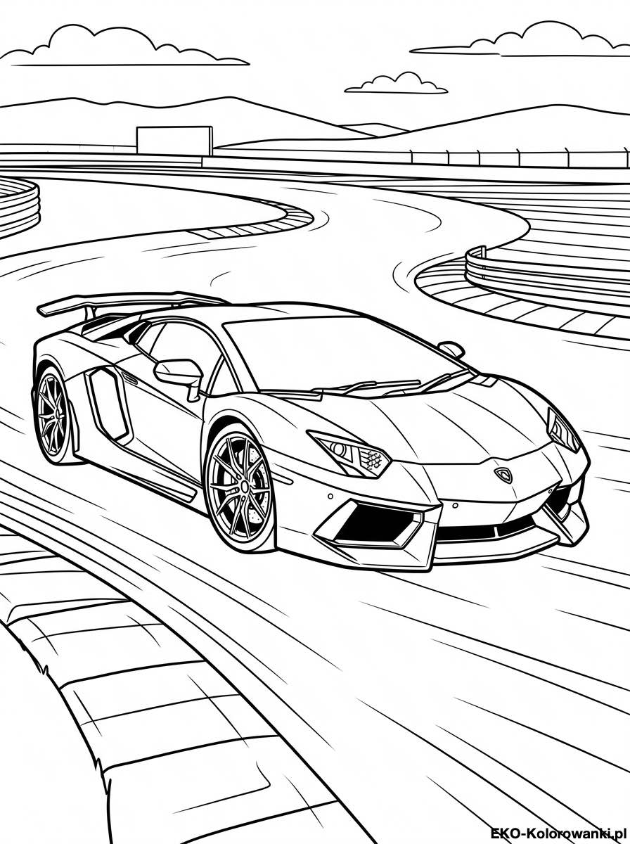 Kolorowanka - Lamborghini przy krawezniku ostrego zakretu