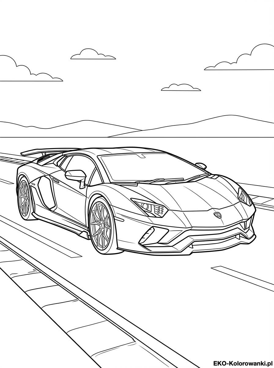 Kolorowanka - Lamborghini z bocznym wlotem na dlugiej prostej