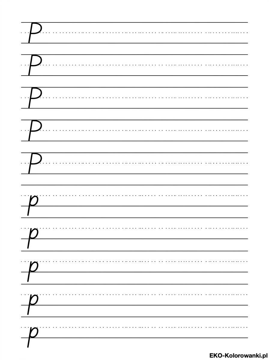 Kolorowanka - Litera p karta do pisania w liniaturze