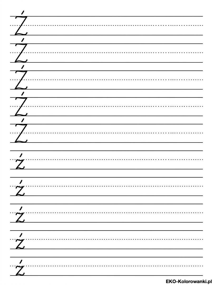 Kolorowanka - Litera z z kreska pisanie w liniaturze