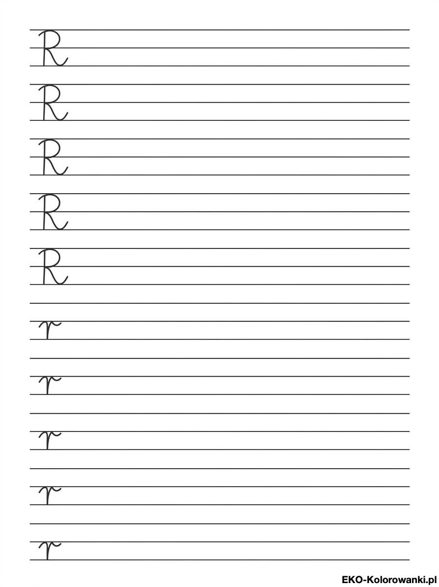 Kolorowanka - Nauka pisania litery r w liniach